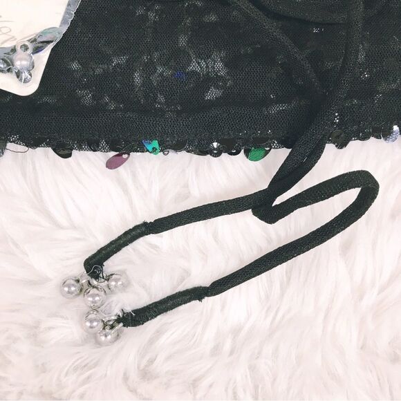 FREE PEOPLE Fun At Parties Black Sequin Strappy Crop Top Open Back Large‎ New - Picture 11 of 12